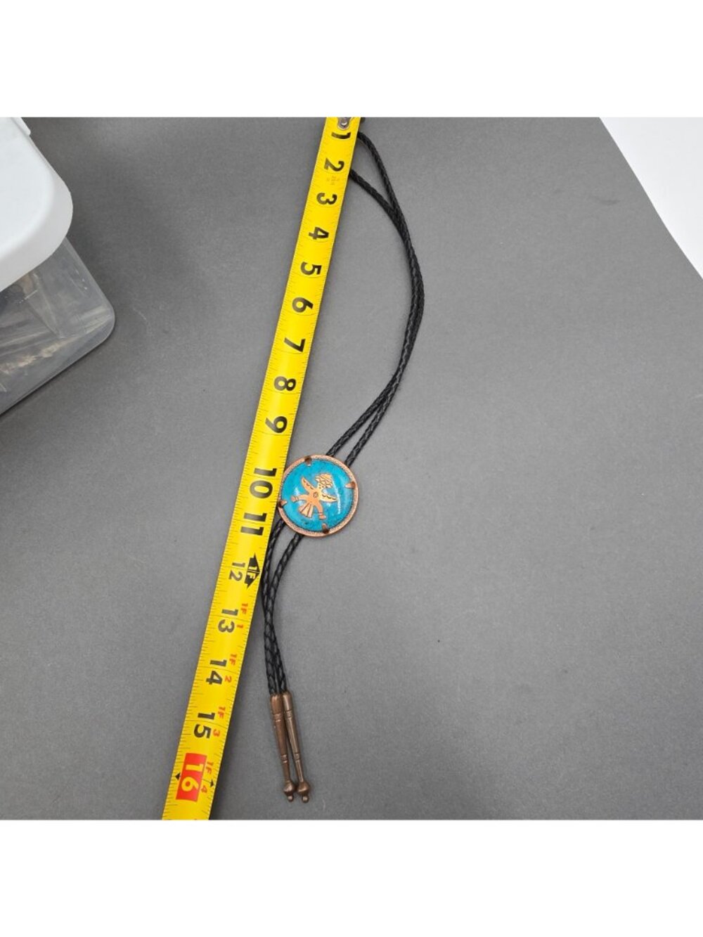 VTG Bell Trading Post Copper Faux Turquoise Birdman Bolo Tie Southwestern Boho - Picture 8 of 11